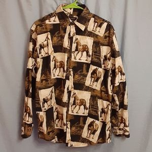 Western horse theme casual button-up shirt